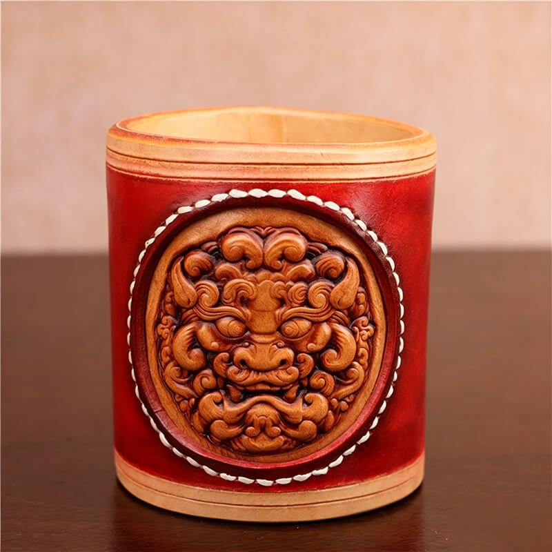 Lion Head - Shaped Leather Pen Holder – Babylon Leather - Babylon LeatherBabylon LeatherLLZ93-Red