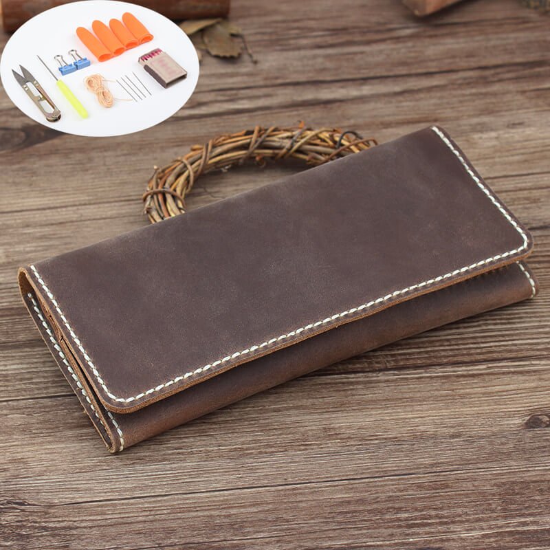 Long Multi-Card Wallet Crazy Horse Leather DIY Kit – Babylon Leather - Babylon LeatherBabylon LeatherCY38-Brown