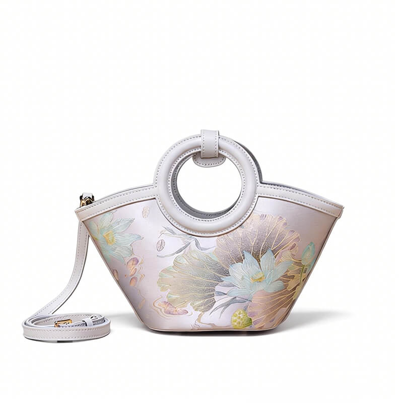 Lotus Awakening Leather and Silk Handbag – Babylon Leather - Babylon LeatherBabylon LeatherTX046-Grey