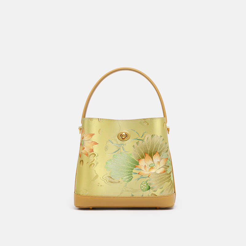 Lotus Awakening Leather and Silk Handbag Handbag – Babylon Leather - Babylon LeatherBabylon LeatherTX205-Green
