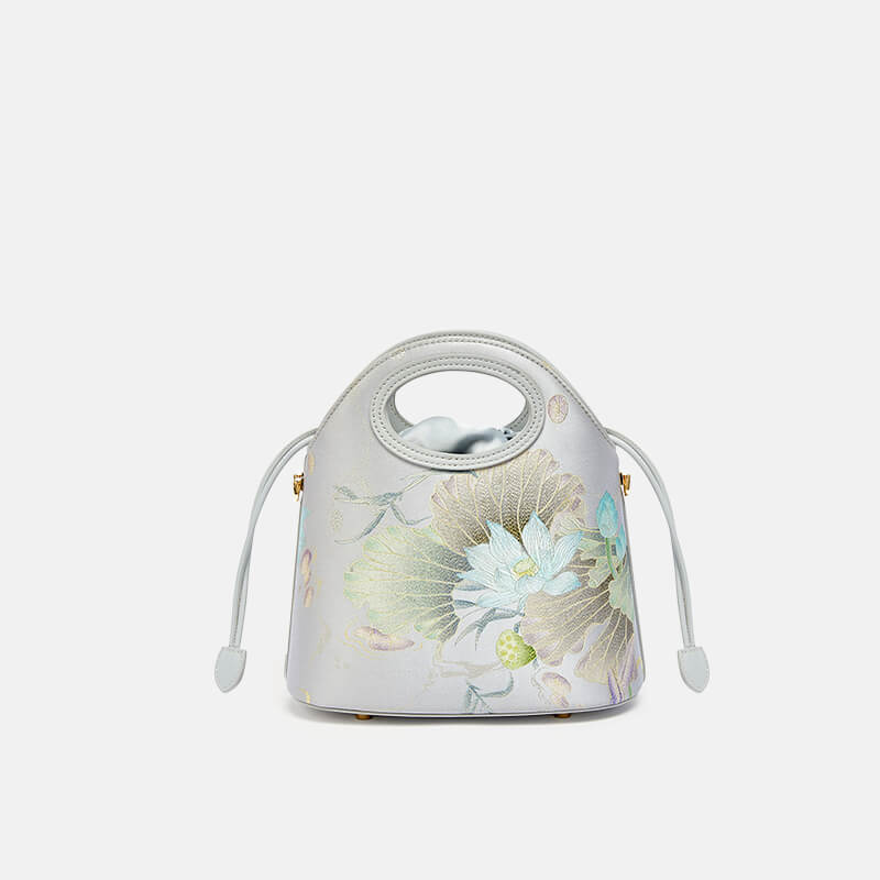 Lotus Awakening Silk and Leather Handbag – Babylon Leather - Babylon LeatherBabylon LeatherTX033-Grey