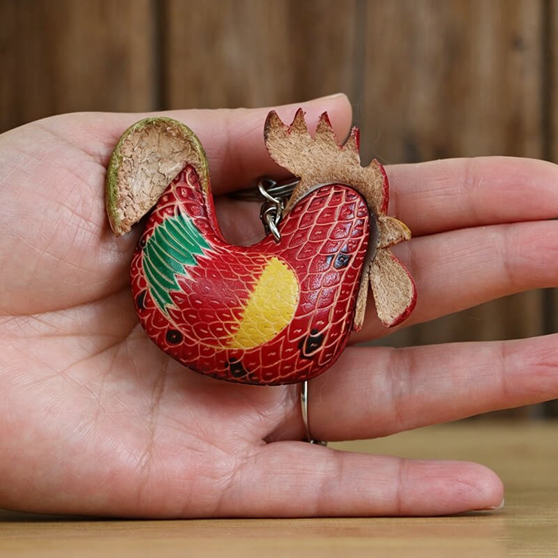 Lucky Rooster Leather Bag Charm – Babylon Leather - Babylon LeatherBabylon LeatherLLZ81-Red