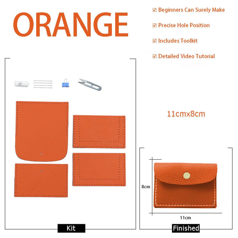 Lychee Card Holder DIY Kit – Babylon Leather - Babylon LeatherBabylon LeatherSY107-Orange-White