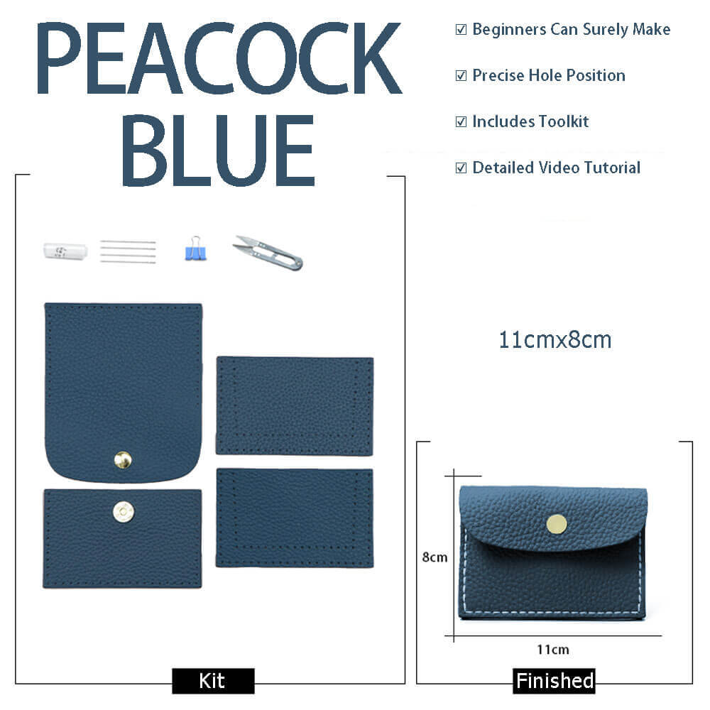 Lychee Card Holder DIY Kit – Babylon Leather - Babylon LeatherBabylon LeatherSY107-Peacock Blue-White