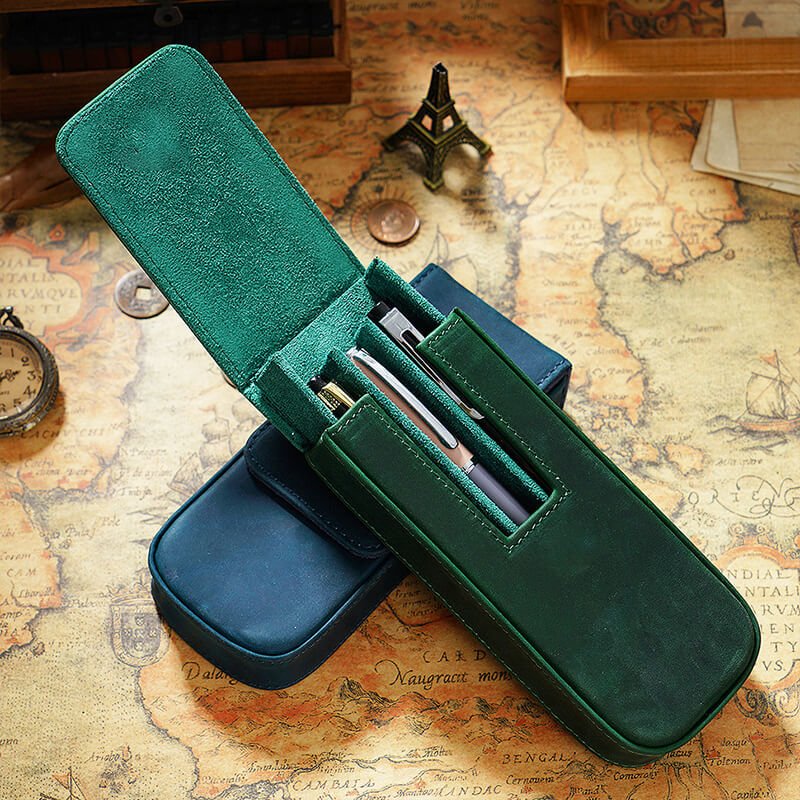 Magnetic Drawer Pen Box 3-Slot Crazy Horse Leather – Babylon Leather - Babylon LeatherBabylon LeatherAN30-Brown