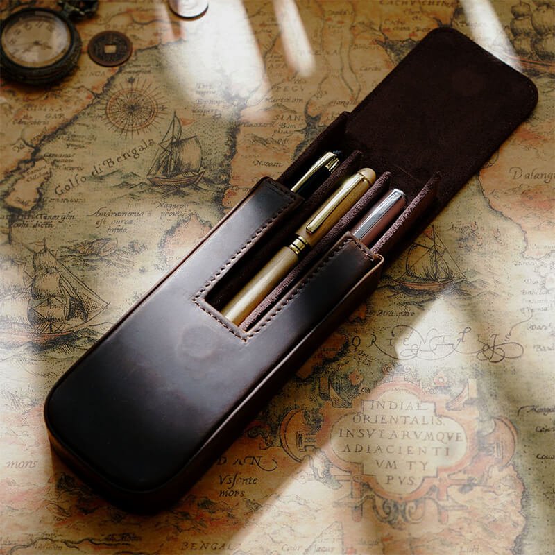 Magnetic Drawer Pen Box 3-Slot Crazy Horse Leather – Babylon Leather - Babylon LeatherBabylon LeatherAN30-Brown