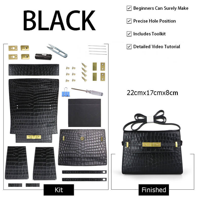 Manhattan - Style Leather Bag DIY Kit with Crocodile Pattern Leather – Babylon Leather - Babylon LeatherBabylon LeatherSY41-Crocodile-Black-Color-Matched