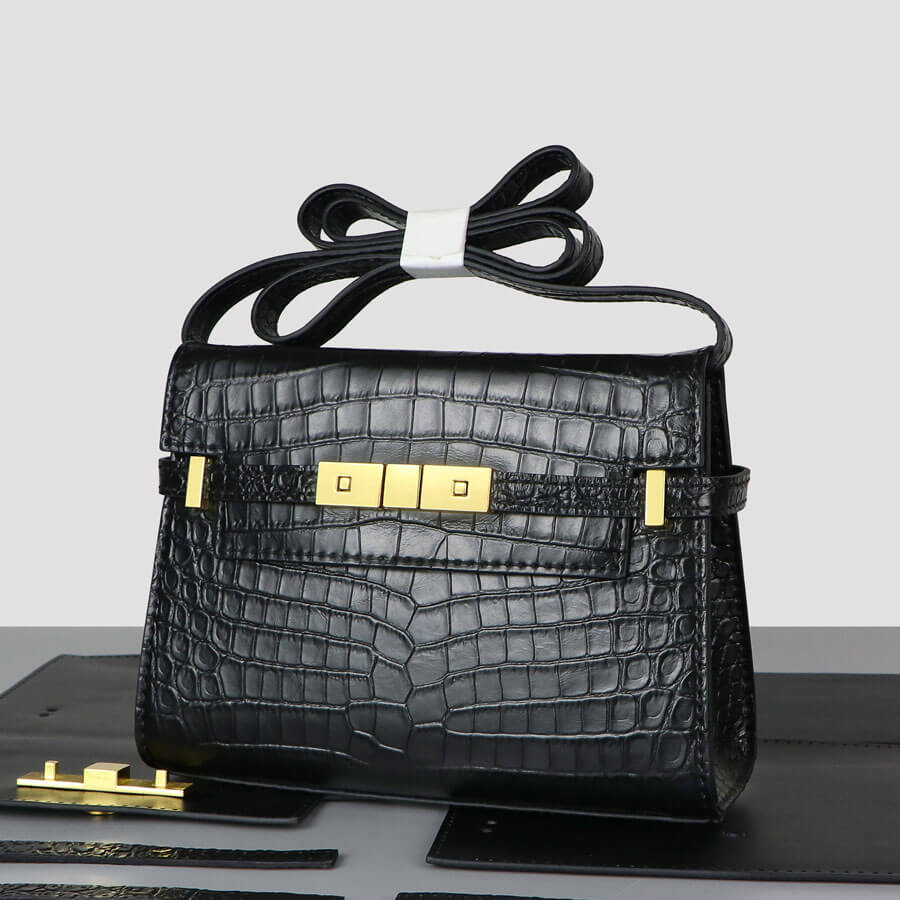 Manhattan - Style Leather Bag DIY Kit with Crocodile Pattern Leather – Babylon Leather - Babylon LeatherBabylon LeatherSY41 - Crocodile - Black - Color - Matched