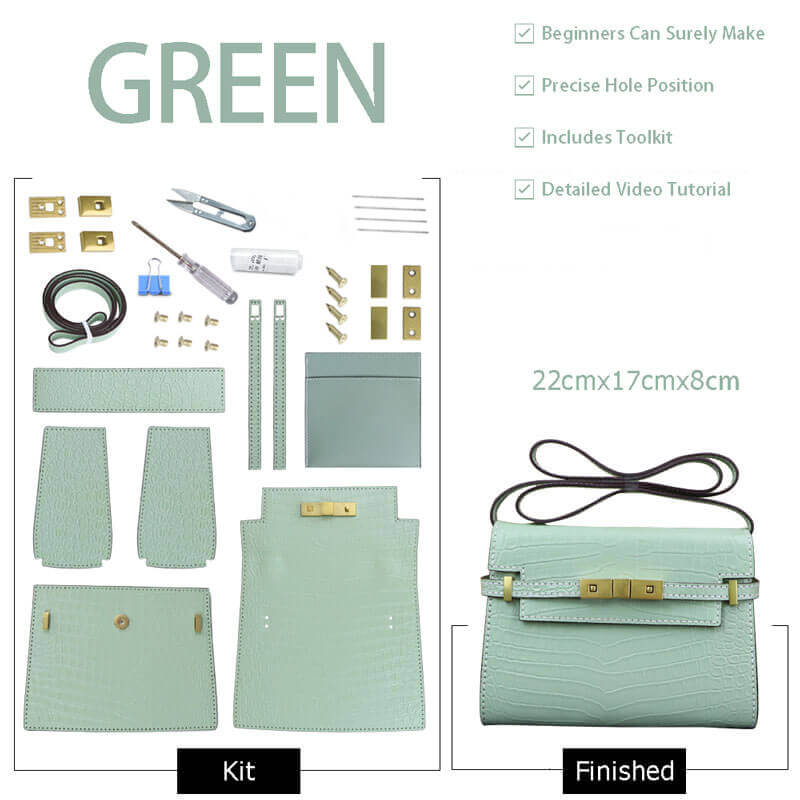 Manhattan - Style Leather Bag DIY Kit with Crocodile Pattern Leather – Babylon Leather - Babylon LeatherBabylon LeatherSY41-Crocodile-Green-White