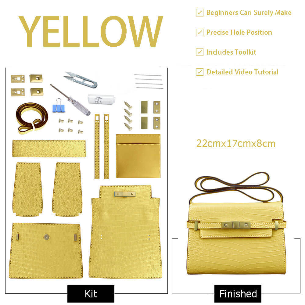 Manhattan - Style Leather Bag DIY Kit with Crocodile Pattern Leather – Babylon Leather - Babylon LeatherBabylon LeatherSY41-Crocodile-Yellow-White