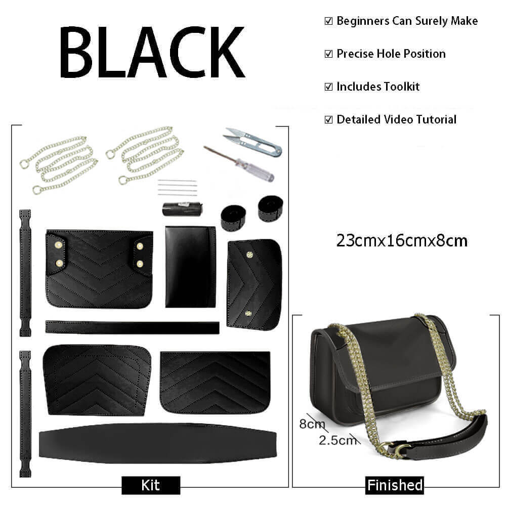 Marmont Chain Shoulder Bag DIY Kit – Babylon Leather - Babylon LeatherBabylon LeatherSY94-Black-Color-Matched