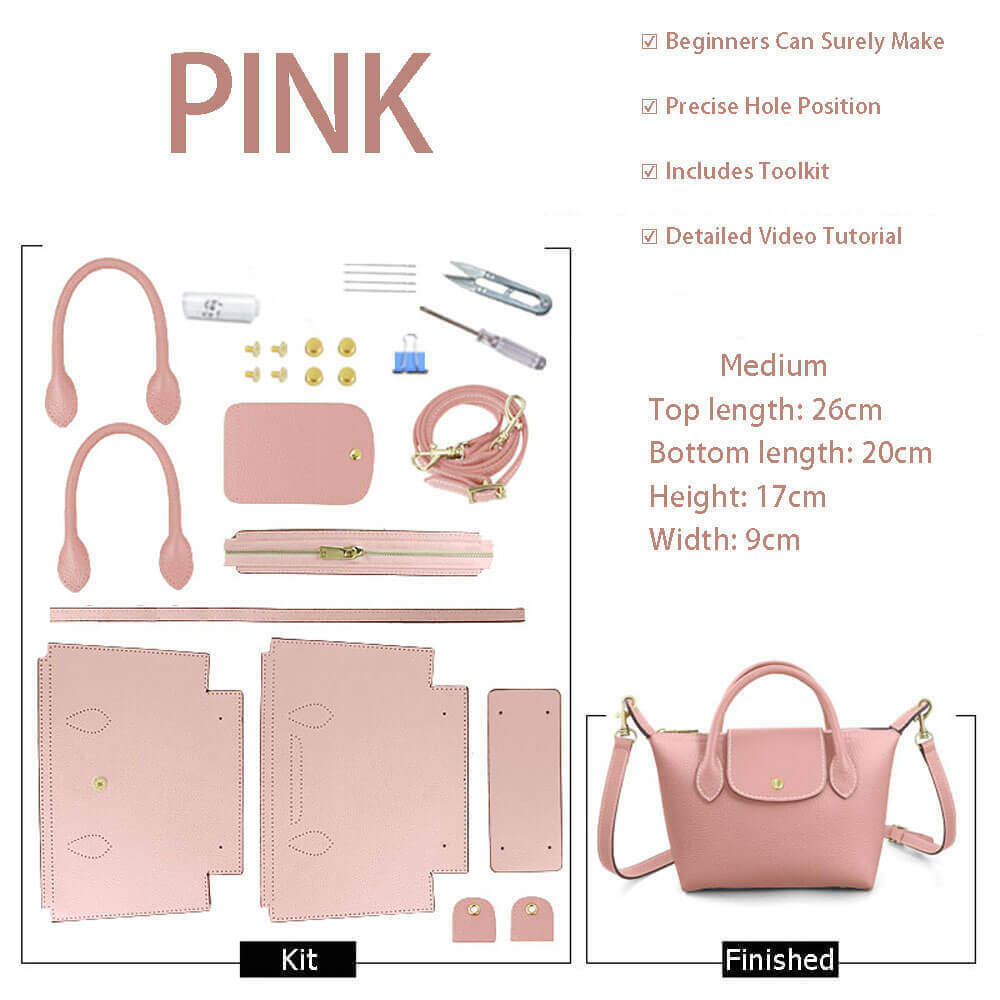Medium Le Pliage DIY Kit – Babylon Leather - Babylon LeatherBabylon LeatherSY88-Pink-White
