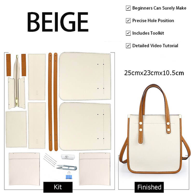 Medium Sac Plat Leather Tote Bag DIY Kit – Babylon Leather - Babylon LeatherBabylon LeatherSY38-Beige-White
