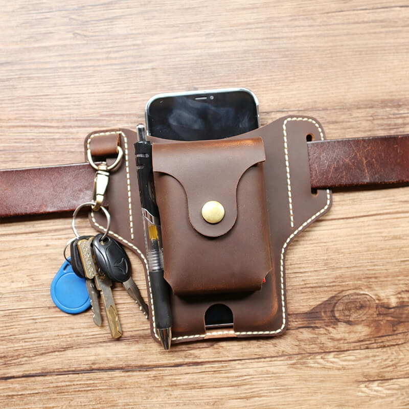 Men's Belt Phone Pouch Crazy Horse Leather DIY Kit – Babylon Leather - Babylon LeatherBabylon LeatherCY50-Brown