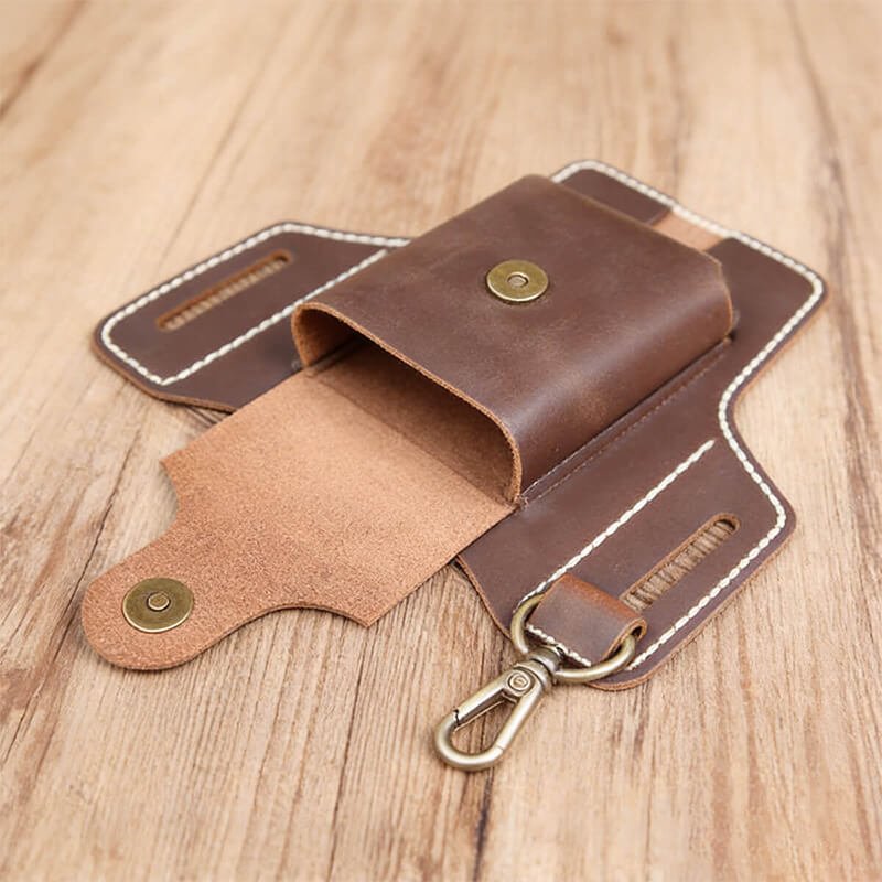Men's Belt Phone Pouch Crazy Horse Leather DIY Kit – Babylon Leather - Babylon LeatherBabylon LeatherCY50-Brown