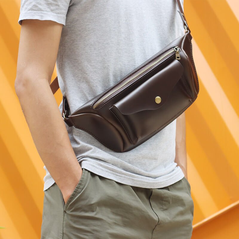 Men's Chest Sling Bag Top Grain Leather DIY Kit – Babylon Leather - Babylon LeatherBabylon LeatherCY07-Brown