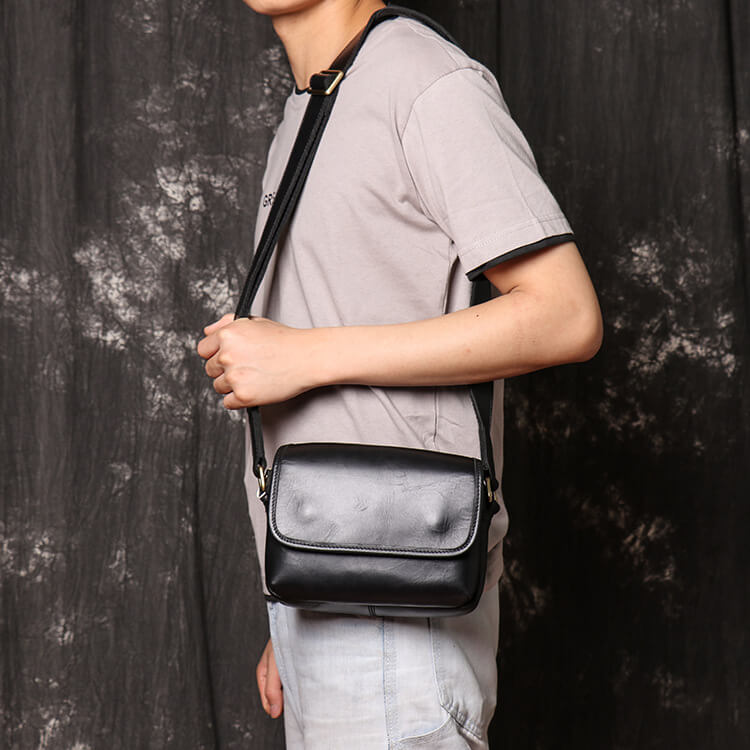 Men’s Crazy Horse Leather Crossbody Shoulder Bag – Babylon Leather - Babylon LeatherBabylon LeatherLJ049 - Coffee