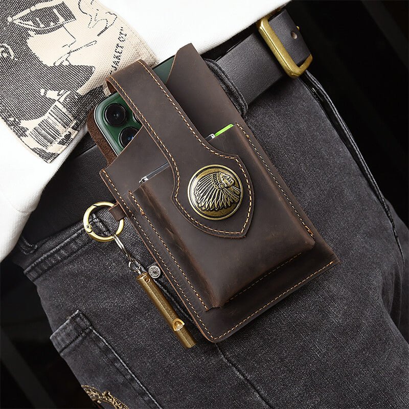 Men's Leather Belt Phone Waist Bag – Babylon Leather - Babylon LeatherBabylon LeatherAN45-Brown