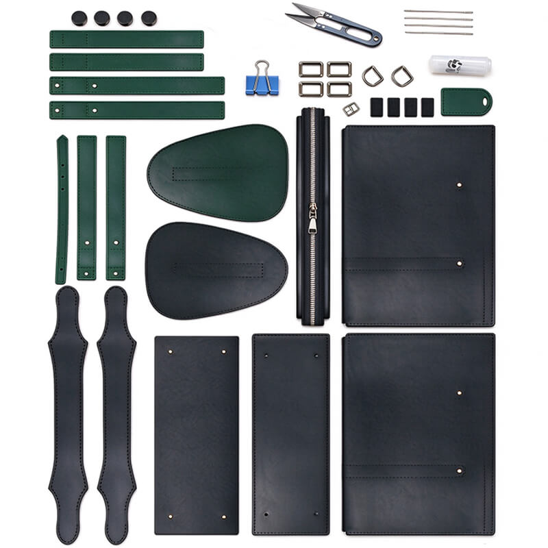 Men’s Leather Boston Bag DIY Kit – Babylon Leather - Babylon LeatherBabylon LeatherSY68-Black & Dark Green-Color-Matched