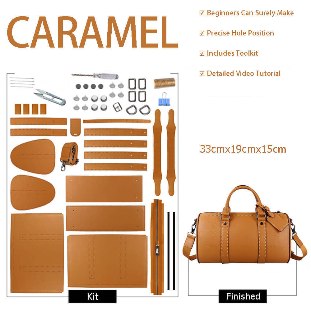 Men’s Leather Boston Bag DIY Kit – Babylon Leather - Babylon LeatherBabylon LeatherSY68-Caramel-Color-Matched