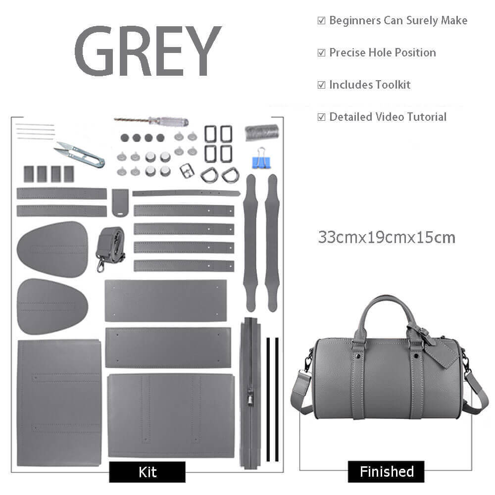 Men’s Leather Boston Bag DIY Kit – Babylon Leather - Babylon LeatherBabylon LeatherSY68-Grey-Color-Matched