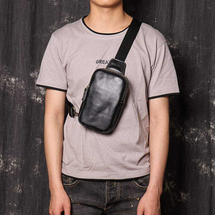 Men’s Leather Sling Crossbody Pack – Babylon Leather - Babylon LeatherBabylon LeatherLJ076 - Black