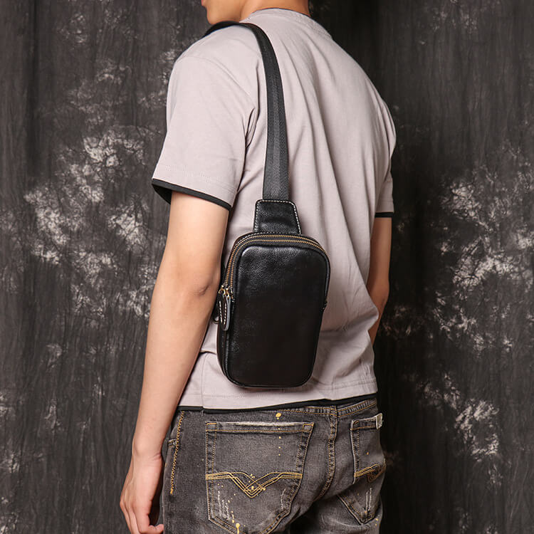Men’s Leather Sling Crossbody Pack – Babylon Leather - Babylon LeatherBabylon LeatherLJ076 - Black
