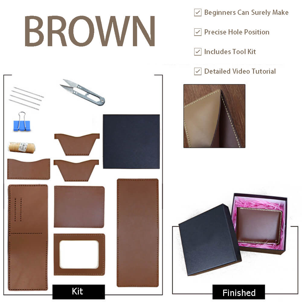 Men’s Leather Wallet DIY Kit – Babylon Leather - Babylon LeatherBabylon LeatherSY132-Brown-Beige
