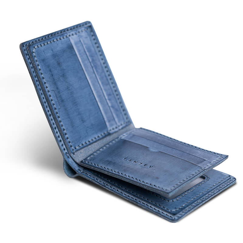 Mens Leather Wallet Leathercraft DIY Kit – Babylon Leather - Babylon LeatherBabylon LeatherLZ06 - Blue - Fog Wax Leather