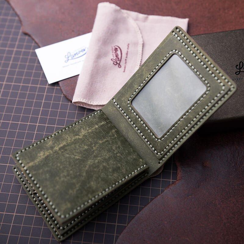 Mens Leather Wallet Leathercraft DIY Kit – Babylon Leather - Babylon LeatherBabylon LeatherLZ06 - Green - Distressed Nubuck Leather