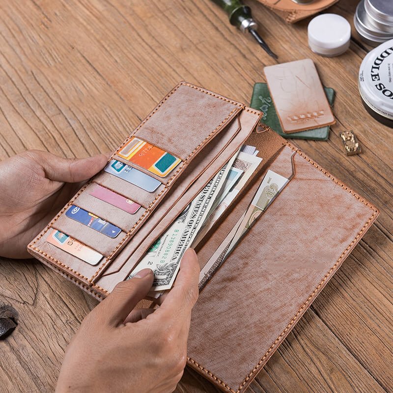 Mens Long Wallet DIY Leather Kit – Babylon Leather - Babylon LeatherBabylon LeatherLZ11 - Red - Fog Wax Leather