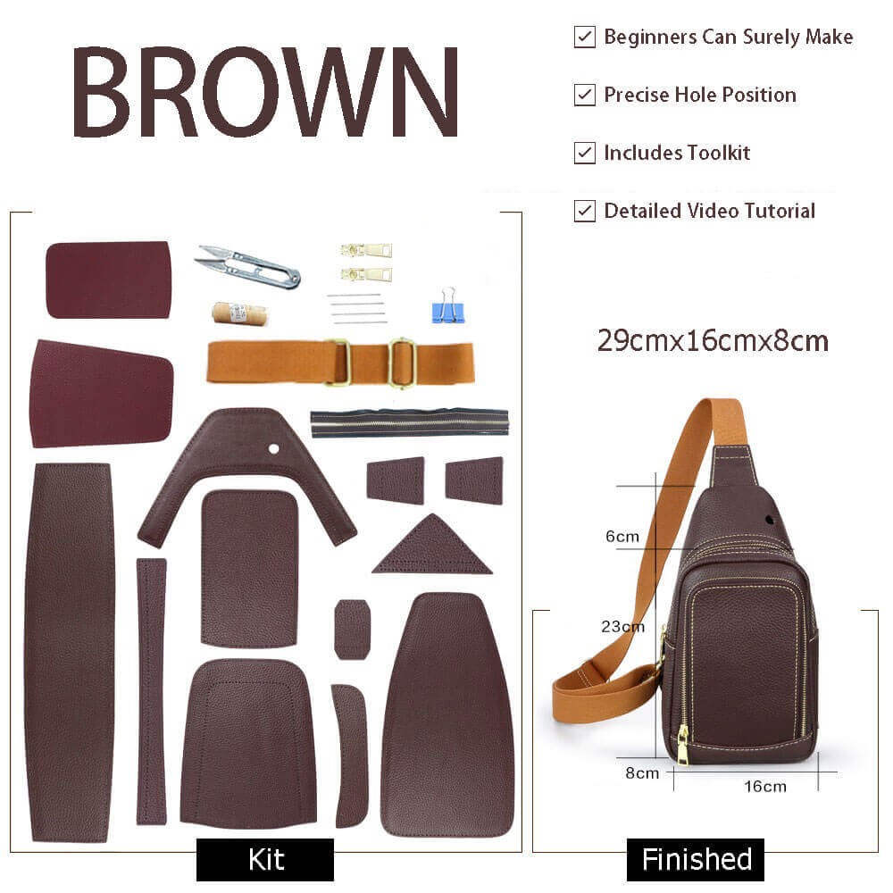 Men’s Lychee Pattern Leather Sling Bag DIY Kit – Babylon Leather - Babylon LeatherBabylon LeatherSY25 - Brown - Color - Matched