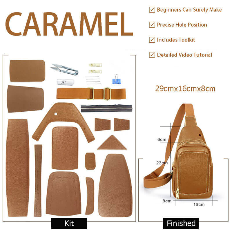 Men’s Lychee Pattern Leather Sling Bag DIY Kit – Babylon Leather - Babylon LeatherBabylon LeatherSY25 - Caramel - Color - Matched