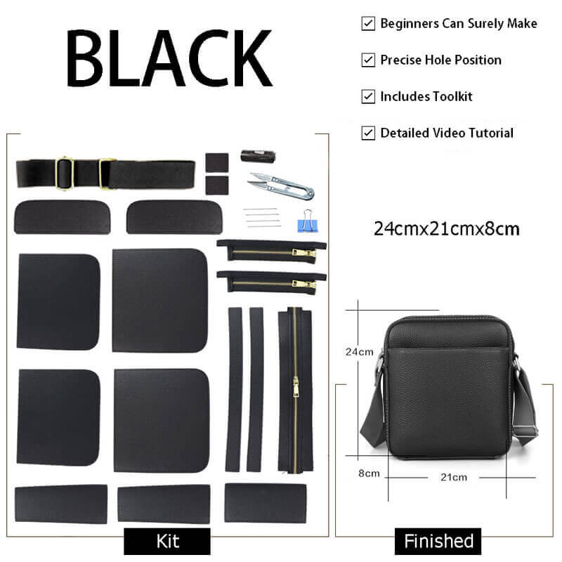 Men’s Messenger Leather Shoulder Bag DIY Kit – Babylon Leather - Babylon LeatherBabylon LeatherSY28 - Black - Color - Matched