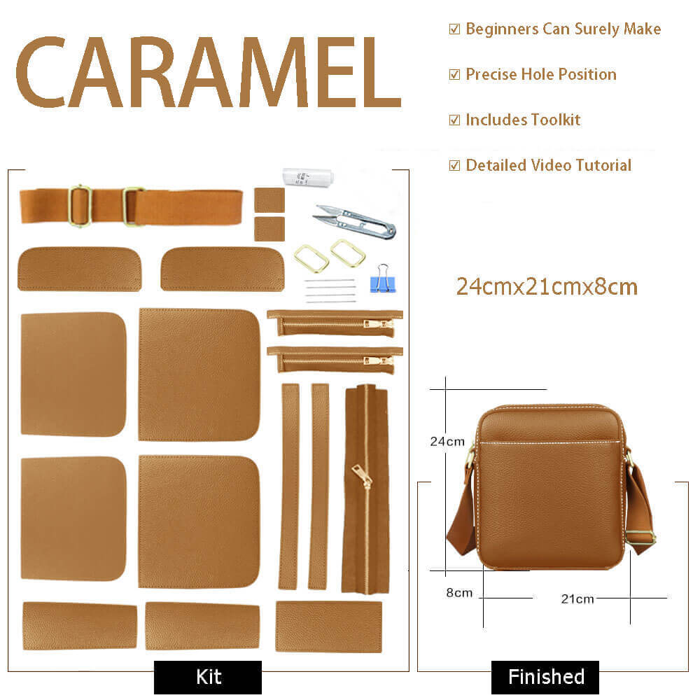 Men’s Messenger Leather Shoulder Bag DIY Kit – Babylon Leather - Babylon LeatherBabylon LeatherSY28 - Caramel - Color - Matched
