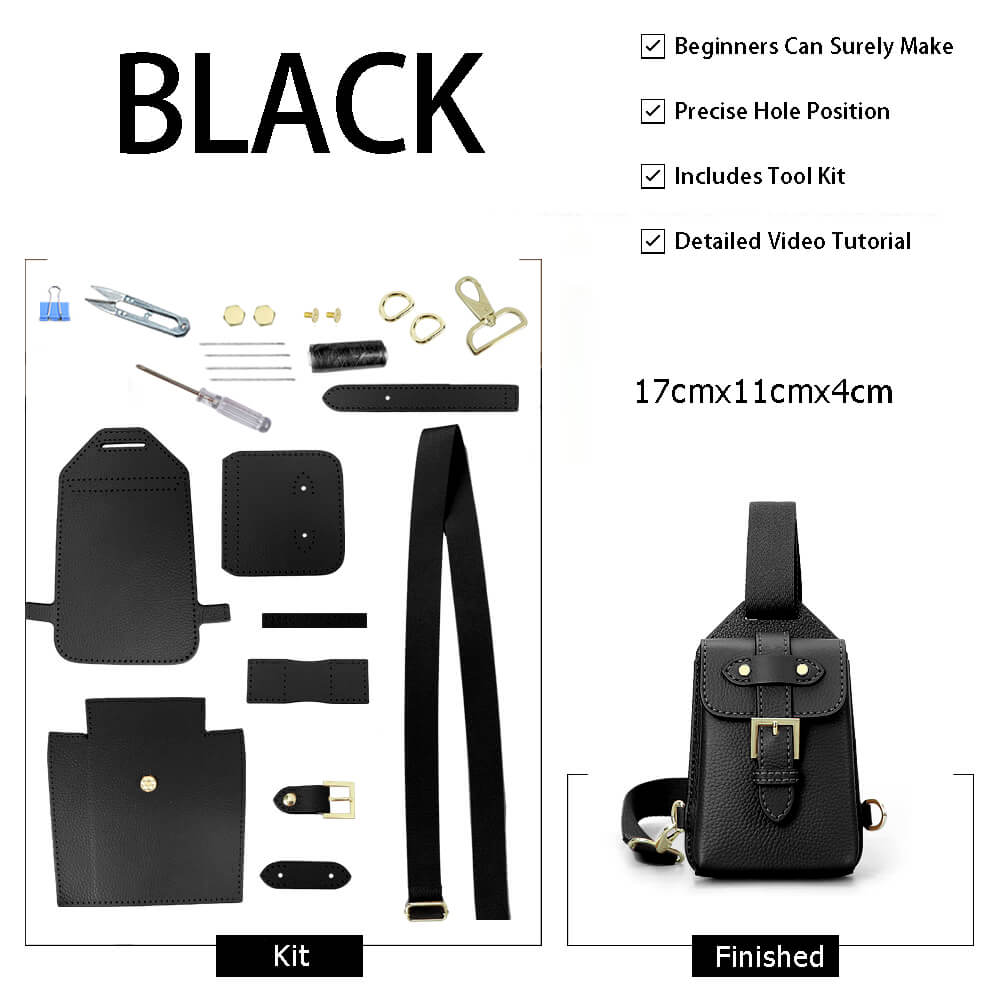 Men’s Phone Sling Bag DIY Kit – Babylon Leather - Babylon LeatherBabylon LeatherSY117-Black-Color-Matched