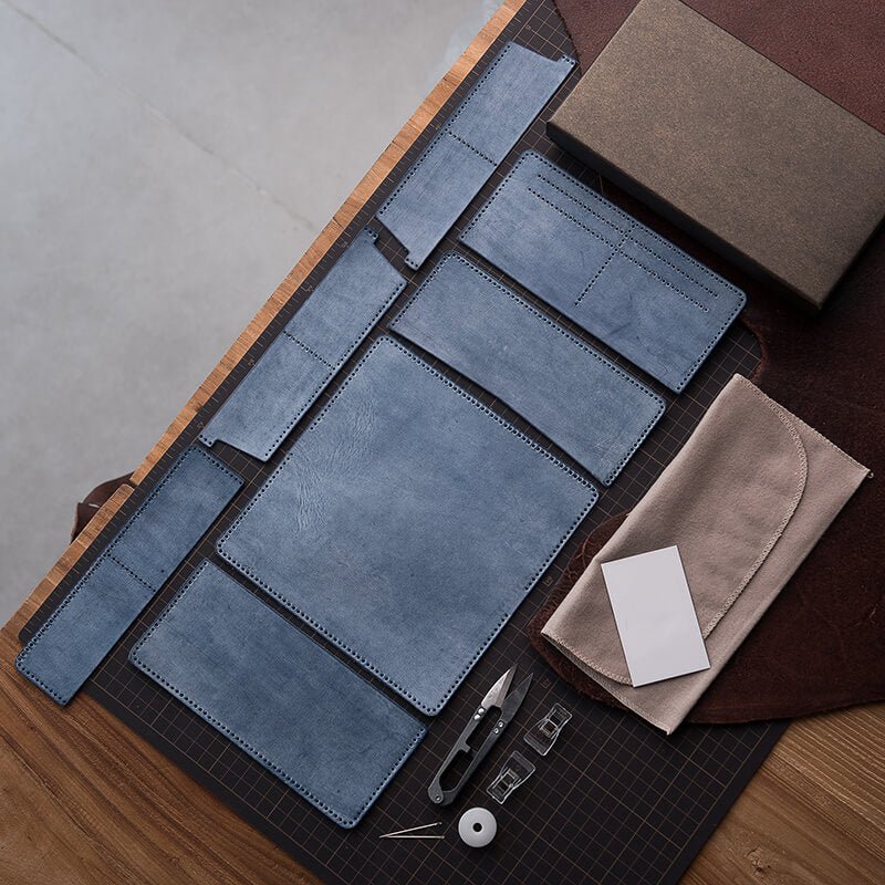 Men's Slim Wallet DIY Leather Kit – Babylon Leather - Babylon LeatherBabylon LeatherLZ13 - Blue - Fog Wax Leather