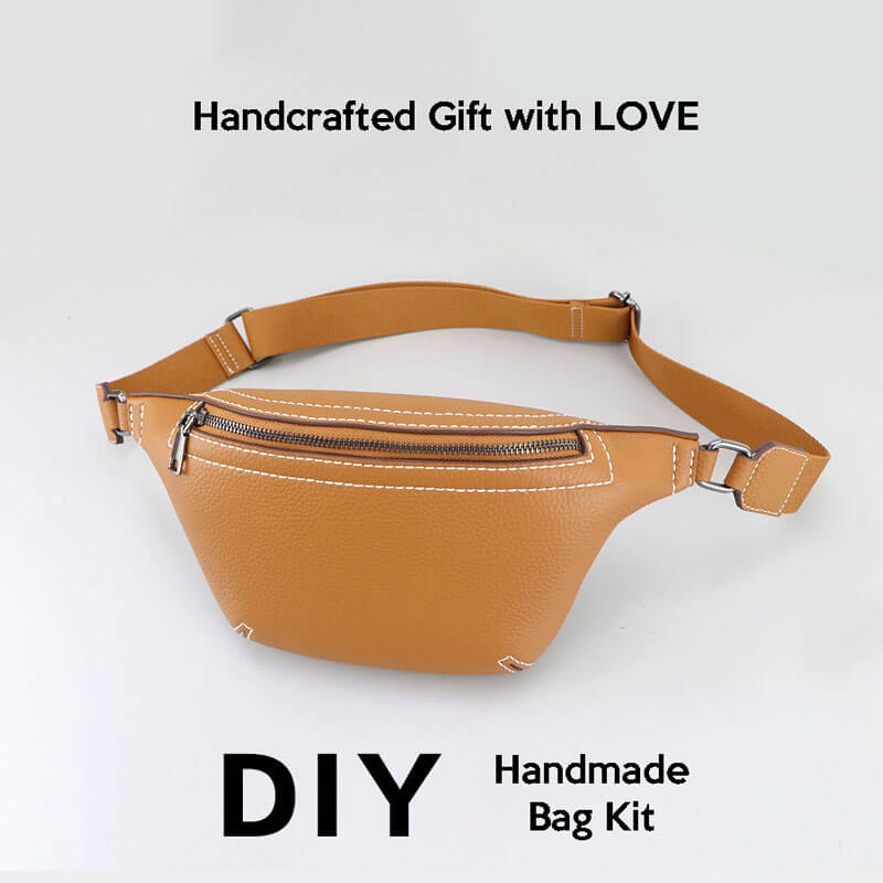 Men’s Sling Bag DIY Leather Kit – Babylon Leather - Babylon LeatherBabylon LeatherSY102 - Caramel - White