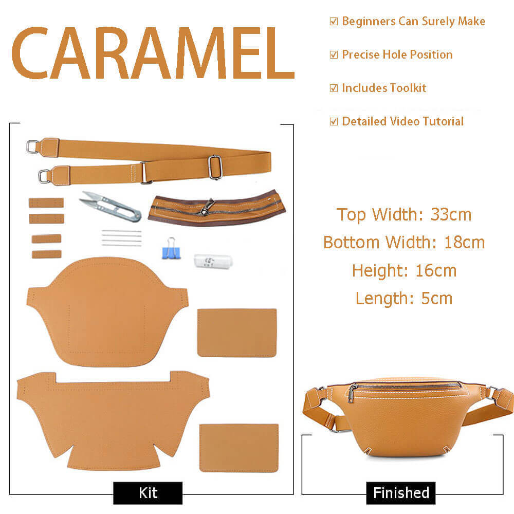 Men’s Sling Bag DIY Leather Kit – Babylon Leather - Babylon LeatherBabylon LeatherSY102-Caramel-White