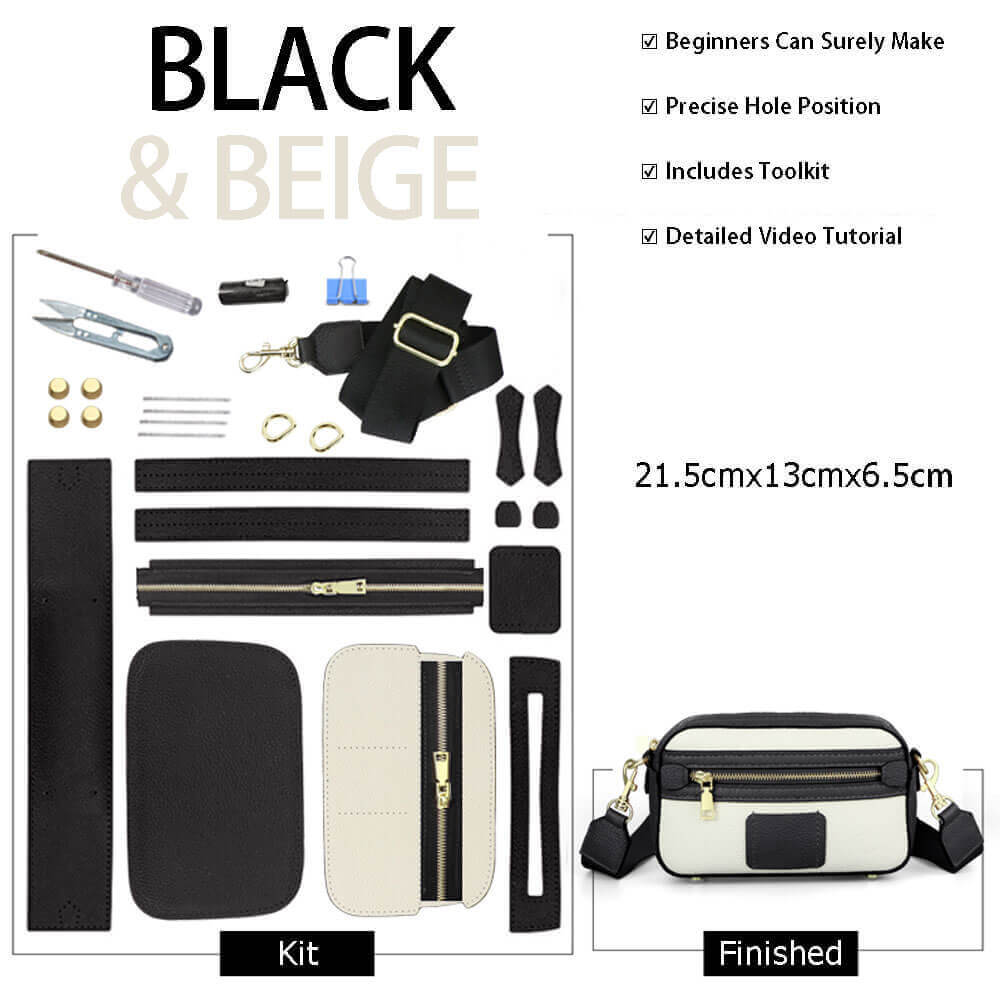 Men’s Square Leather Shoulder Bag DIY Kit – Babylon Leather - Babylon LeatherBabylon LeatherSY64-Black & Beige-Color-Matched