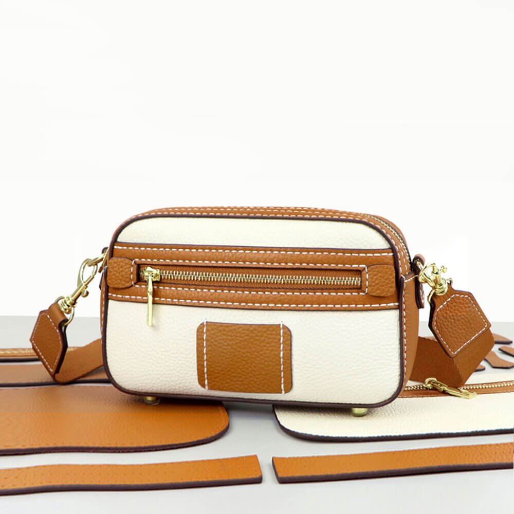Men’s Square Leather Shoulder Bag DIY Kit – Babylon Leather - Babylon LeatherBabylon LeatherSY64 - Brown - White