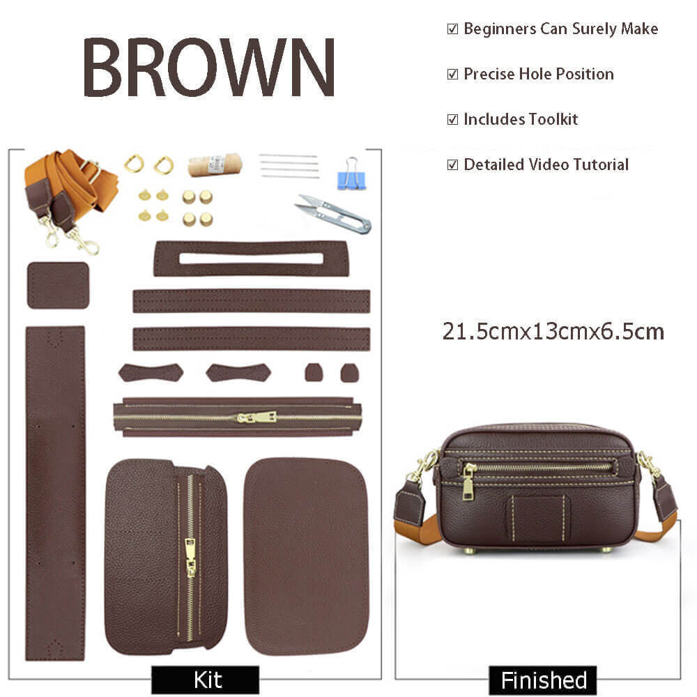 Men’s Square Leather Shoulder Bag DIY Kit – Babylon Leather - Babylon LeatherBabylon LeatherSY64-Brown-White