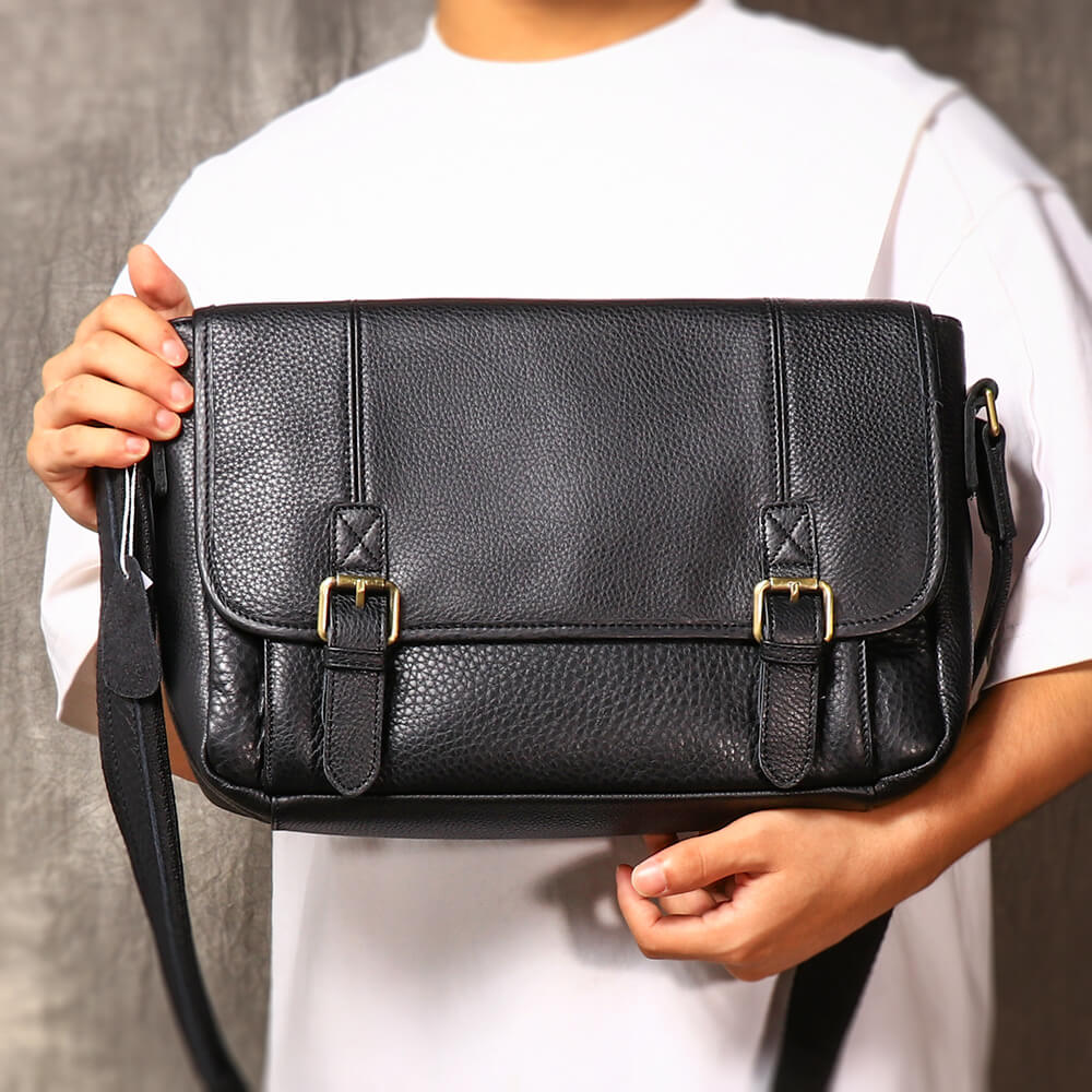 Men’s Top Grain Leather Shoulder Messenger Bag – Babylon Leather - Babylon LeatherBabylon LeatherLJ099-Black