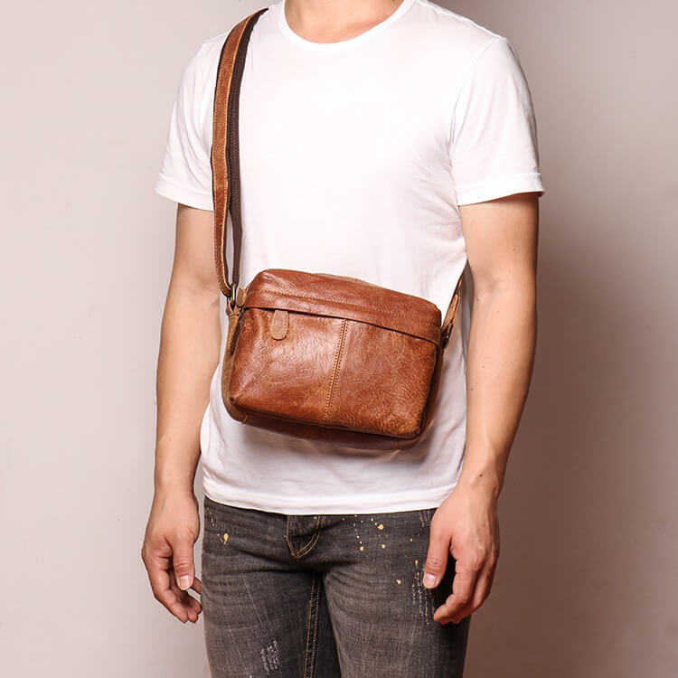 Men’s Top Grain Leather Sling Crossbody Bag – Babylon Leather - Babylon LeatherBabylon LeatherLJ019 - Brown