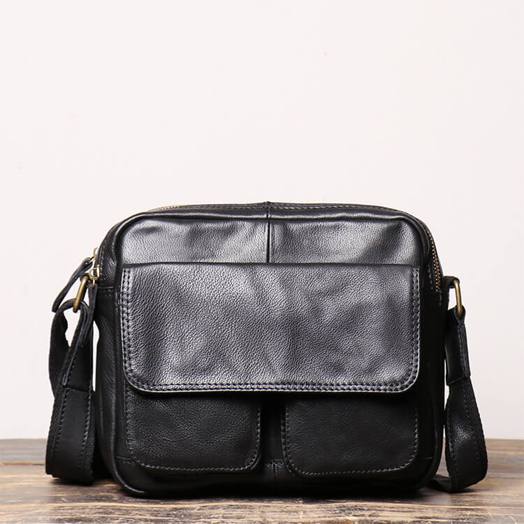 Men’s Vintage Top Grain Leather Crossbody Bag – Babylon Leather - Babylon LeatherBabylon LeatherLJ037 - Black