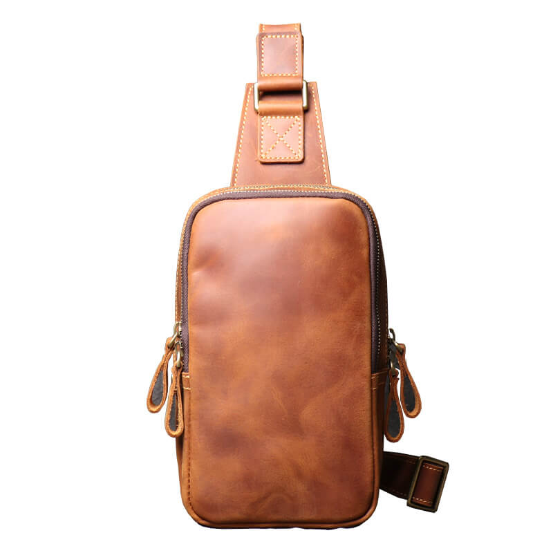 Men’s Vintage Top Grain Leather Sling Bag – Babylon Leather - Babylon LeatherBabylon LeatherLJ016 - Brown