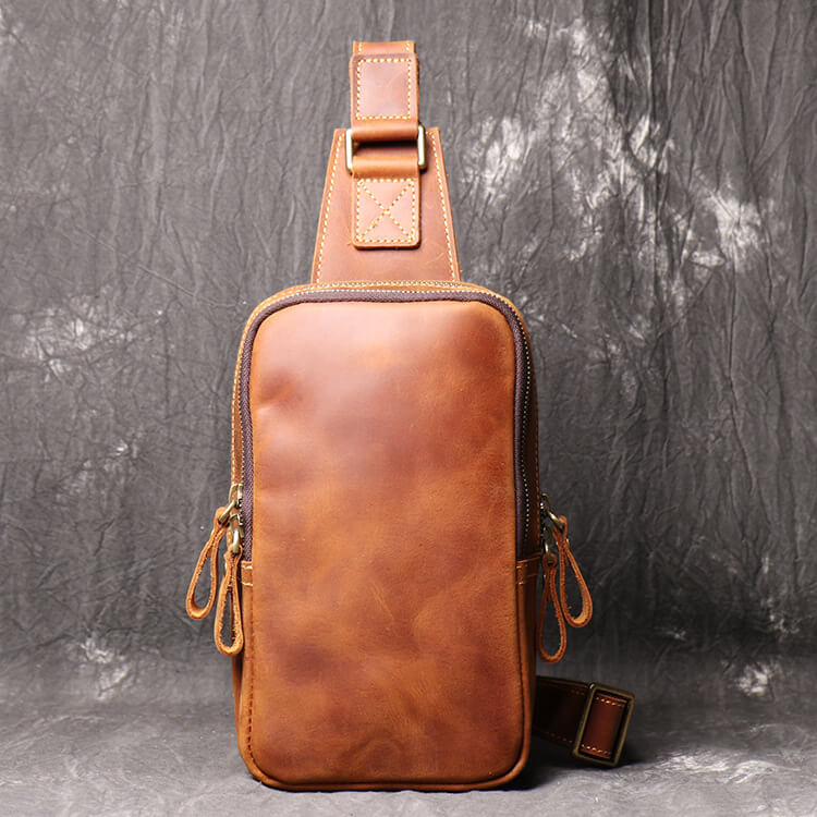 Men’s Vintage Top Grain Leather Sling Bag – Babylon Leather - Babylon LeatherBabylon LeatherLJ016 - Brown