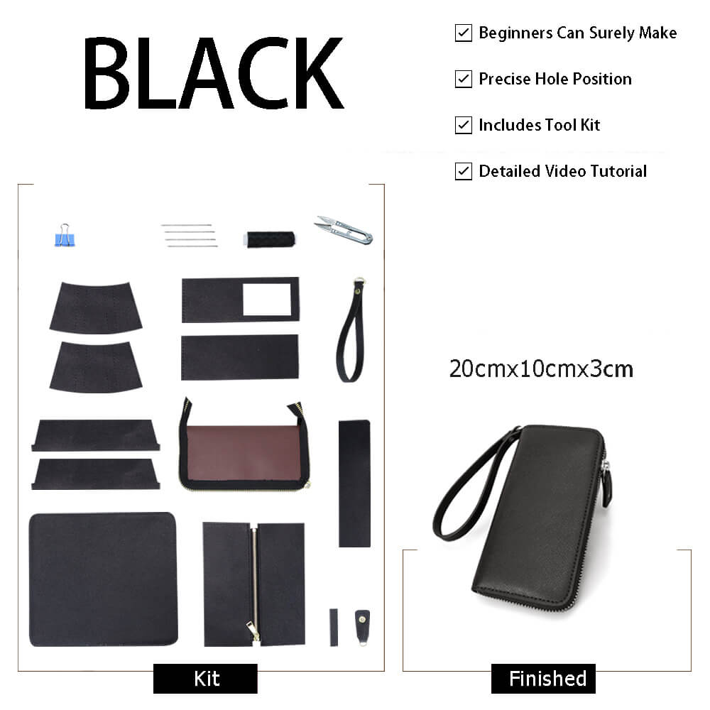 Men’s Zippered Hand Clutch DIY Gift Kit – Babylon Leather - Babylon LeatherBabylon LeatherSY127-Black-Color-Matched