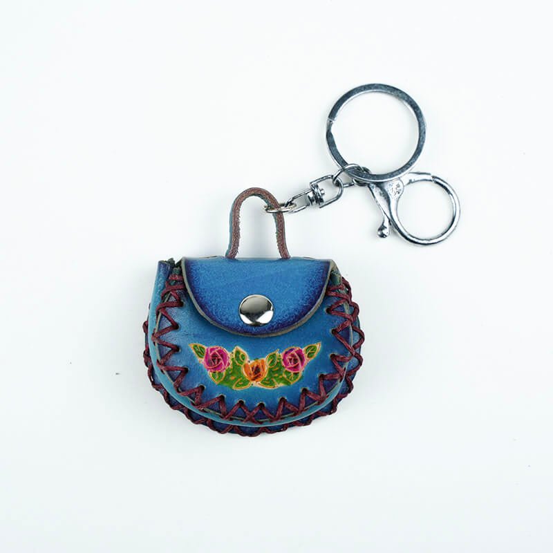 Mini Bag Inspired Leather Charm Keychain Accessory – Babylon Leather - Babylon LeatherBabylon LeatherLL63-Blue
