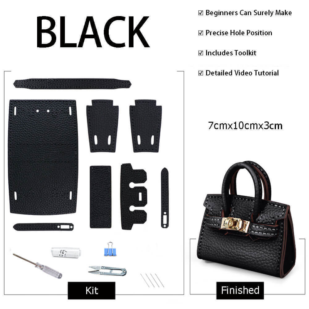 Mini Birkin Bag Charm DIY Kit – Babylon Leather - Babylon LeatherBabylon LeatherSY100-Black-White